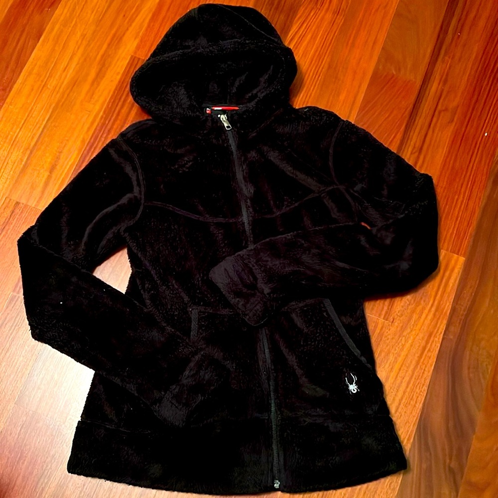 Fuzzy black zip up jacket from Spyder